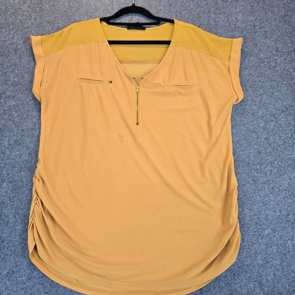 Sweet Wanderer Maternity Blouse Top Womens XL Yellow Stretch Ruched Curved Hem